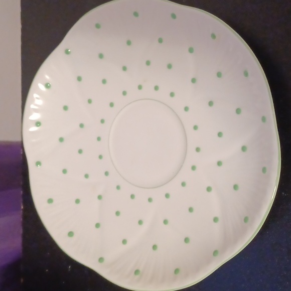 Shelley England Fine Bone China Cup and Saucer White w/ Green Polka Dots - Picture 3 of 4